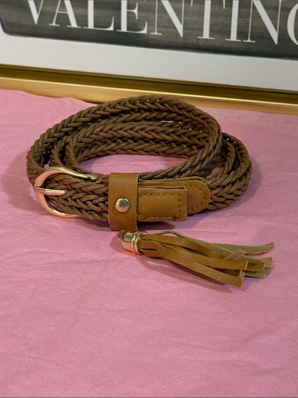 Zenana Braided Tan Brown Tassel Belt
